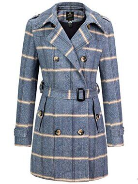 Double Breasted Pea Coat Winter Mid-Long Trench Coat Polyester